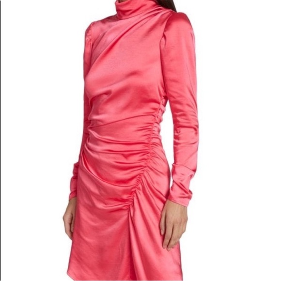 NWT A.L.C. Joss Ruched Dress Pink Size 6 Long Sleeve Mockneck High Neck - Picture 2 of 12